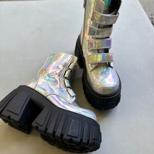 Dolls Kill Iridescent Combat Boots